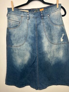 Pilcro and the Letterpress Washed Blue Denim Midi Skirt